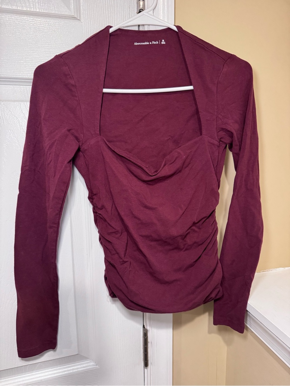 Abercrombie & Fitch Women's Long Sleeve Ruched Plum Top Ava Top